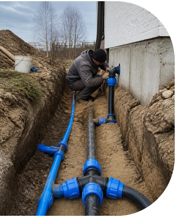 Монтаж наружного водопровода на участке под ключ в Фрязине